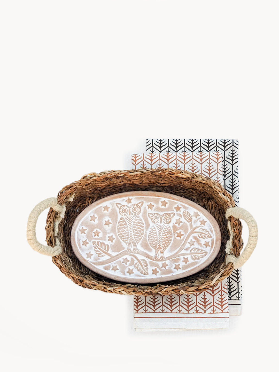 Bread Warmer & Basket Gift Set with Tea Towel - Owl Oval-0