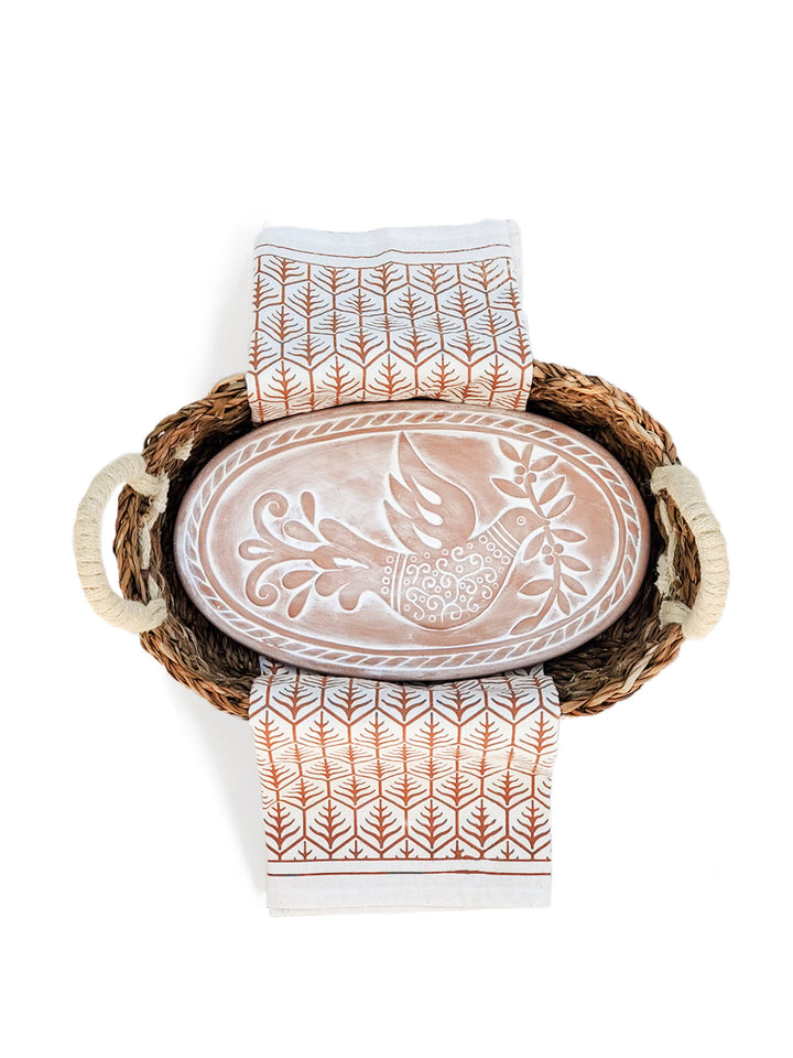 Bread Warmer & Basket Gift Set with Tea Towel - Bird Oval-4