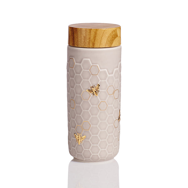 Honey Bee Ceramic Travel Mug / Gold 12.3 oz-3