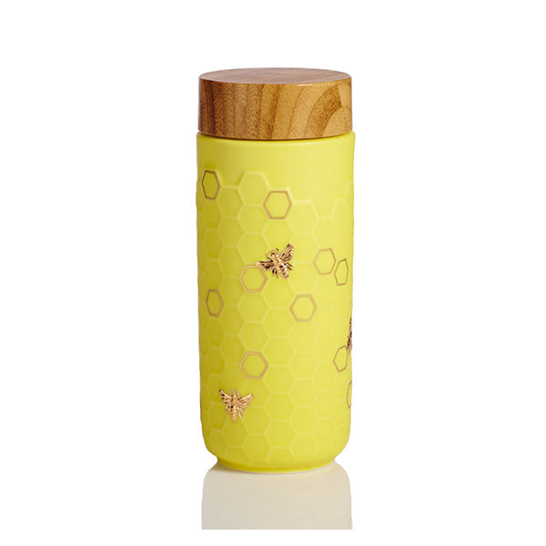 Honey Bee Ceramic Travel Mug / Gold 12.3 oz-8