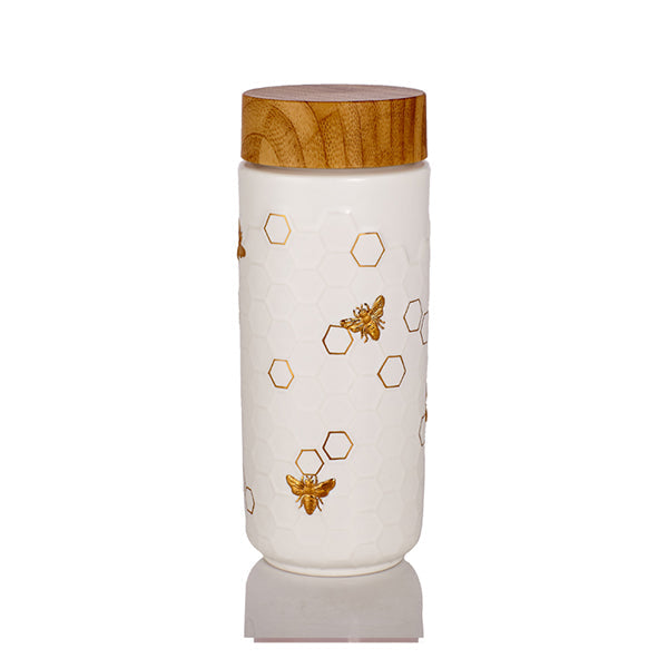 Honey Bee Ceramic Travel Mug / Gold 12.3 oz-6