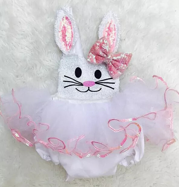 Lovely Infant Girl's Sequined Bunny Romper with Tutu