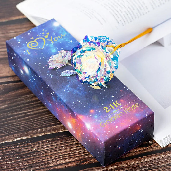 Beautiful 24K Gold LED Luminous Simulated Crystal Galaxy Rose w/Gift Box & Bag