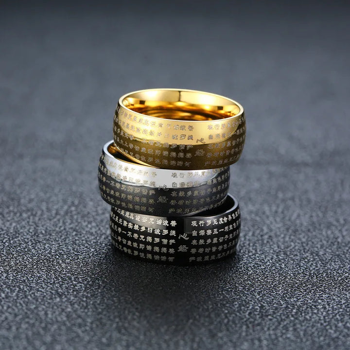 Men Inscription Stainless Steel Buddhist Heart Sutra Gold Ring 375 Buddha Rings For Men Man Aesthetic Religious Jewelry Gift