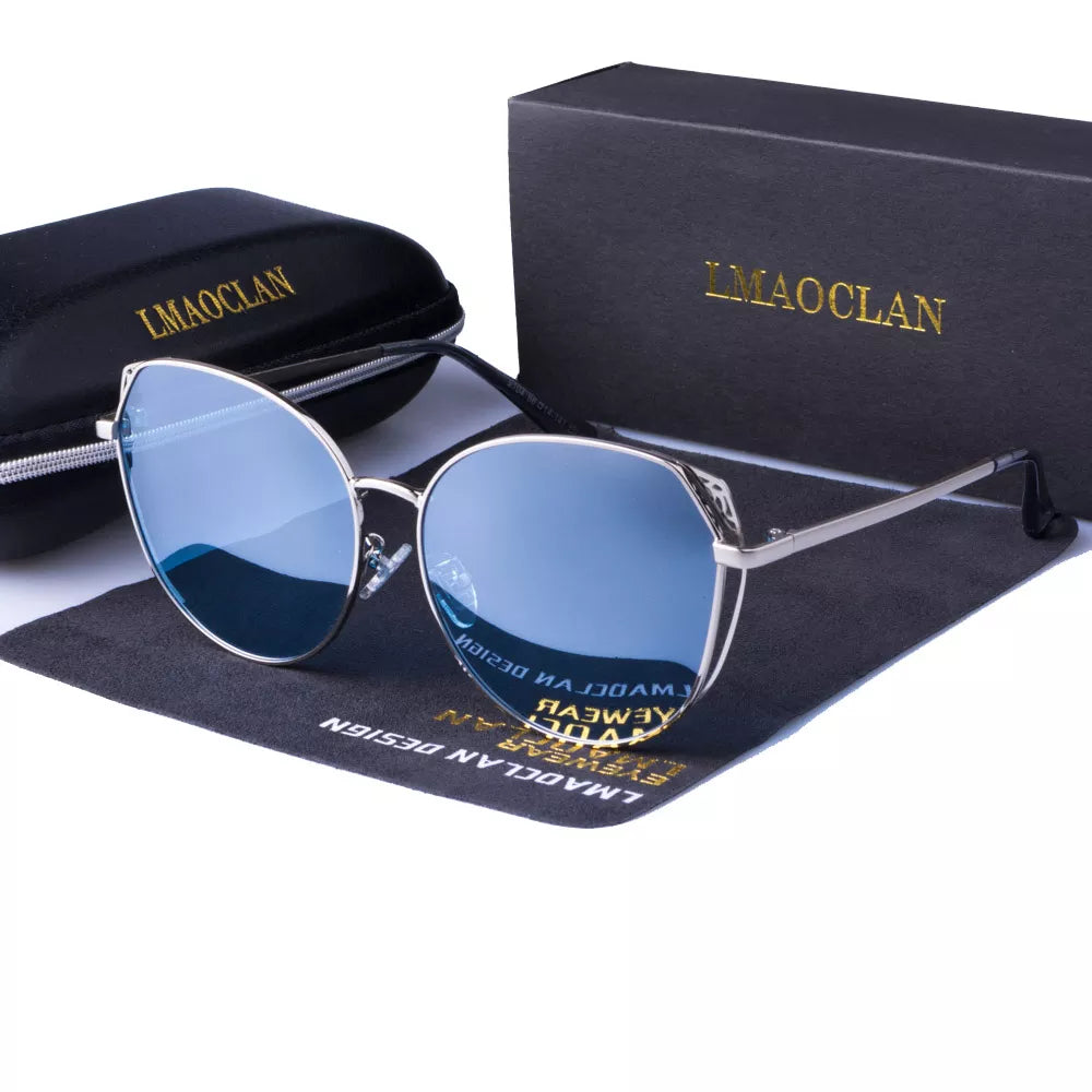 LMAOCLAN Polarized Sunglasses Women Ladies Sun Glasses Female Vintage Hollow Out Oversized Eyewear UV400