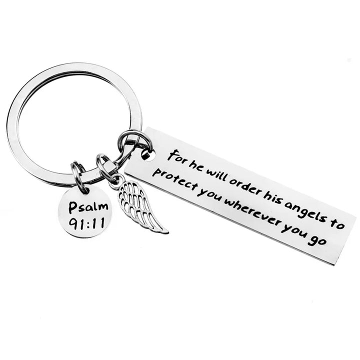 "For he Will Order his Angels to Protect You" Prayer Psalm Key Chain