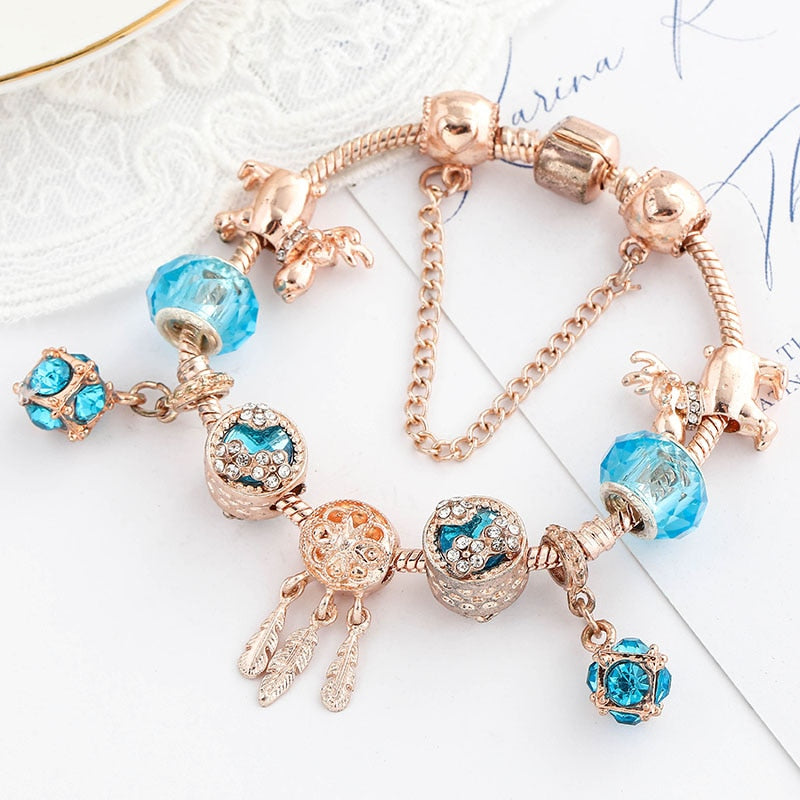 Foreign Trade Supply Rose Gold Crystal Charm Ladies Bracelet DIY Jewelry Boutique Brand Ladies Bracelet Gift Direct Sales