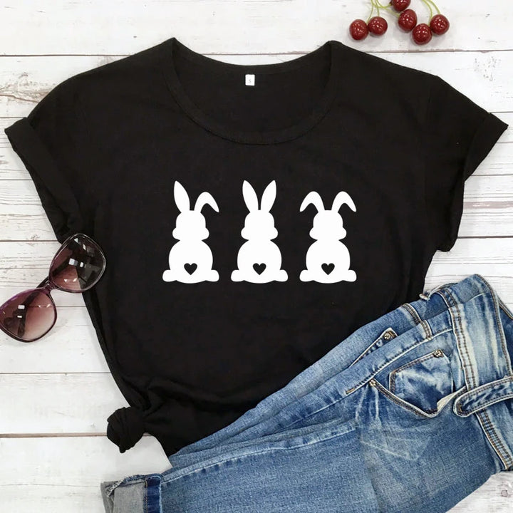 Women's Cute Three Bunnies Printed T-shirt
