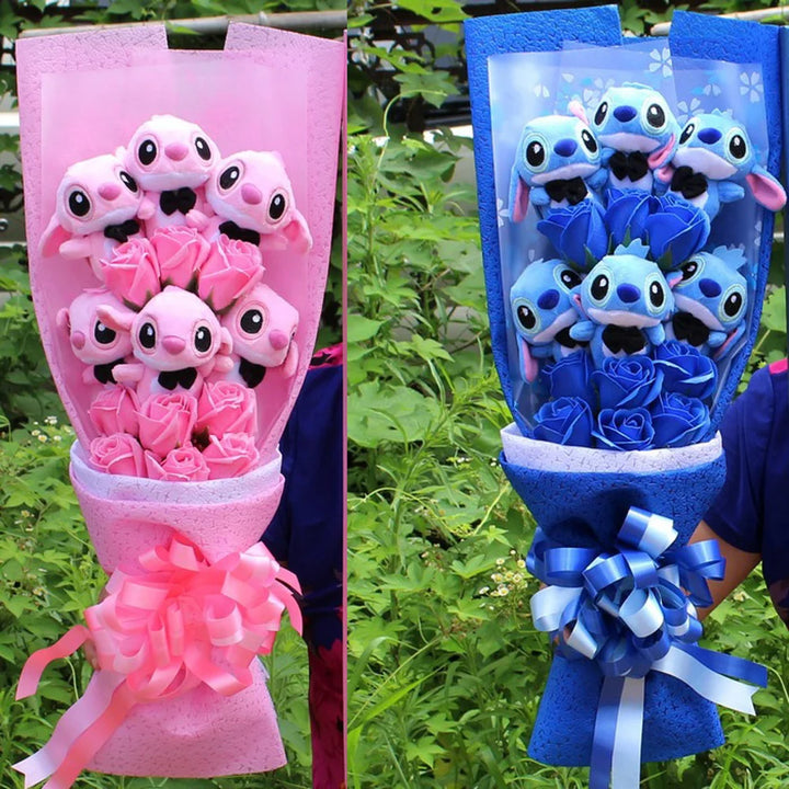 Lovely Cartoon Stitch Plush Toys stitch Bouquet with Artificial Flowers For Valentine's Day Wedding Party Decoration