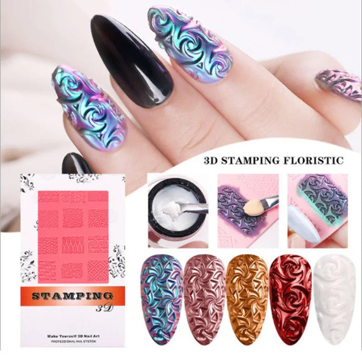 3D Mirror Effect UV Nail Glitters with Silicone Sculpture Templates