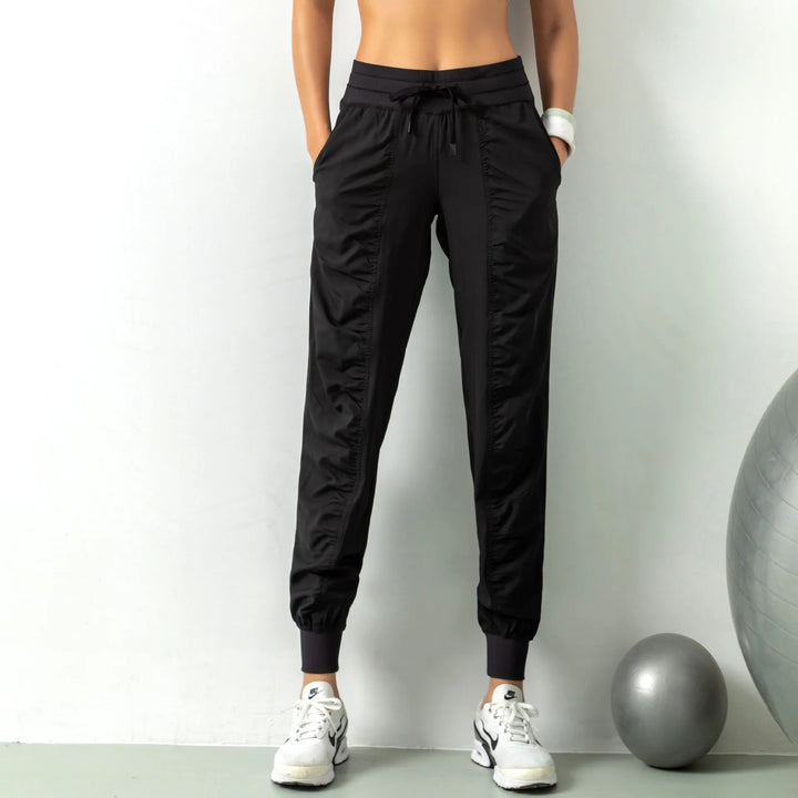 Fabric Drawstring Running Sport Joggers Women Quick Dry Athletic Gym Fitness Sweatpants with Two Side Pockets