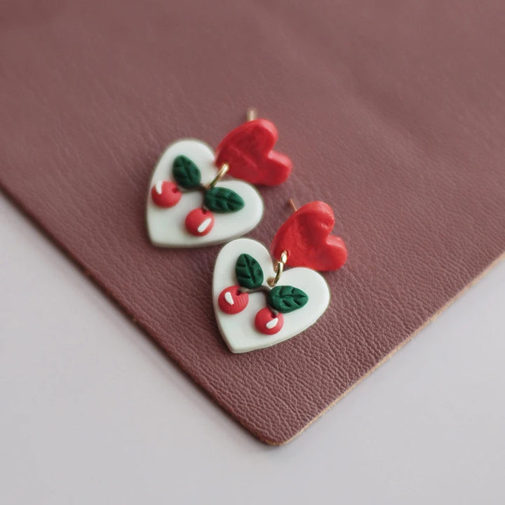Holiday Delicate Spring Dangle Easter Floral Rose Flowers Cherry Glitter Vintage Gifts Polymer Clay Earrings Sets For Party