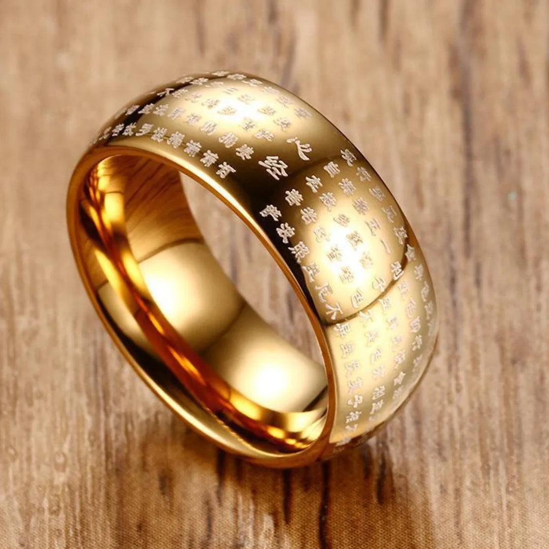 Men Inscription Stainless Steel Buddhist Heart Sutra Gold Ring 375 Buddha Rings For Men Man Aesthetic Religious Jewelry Gift
