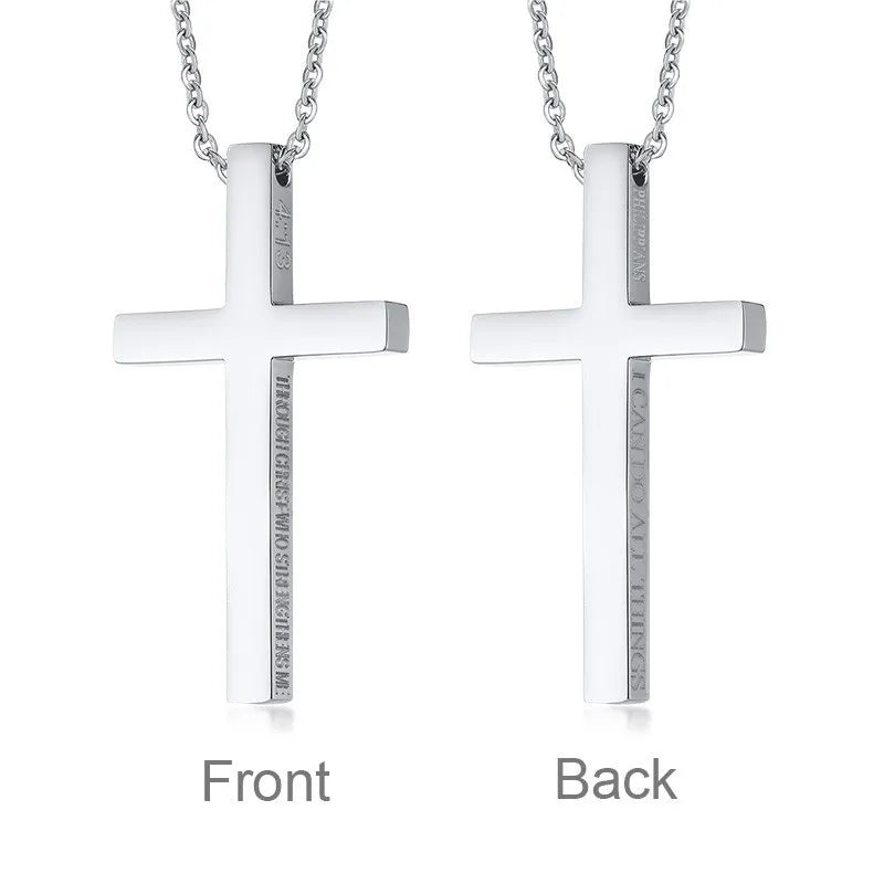 Man Cross Pendant Charm I Can Do All Things In silver color Tone Jesus Crucifix Religious Christians Men Necklace
