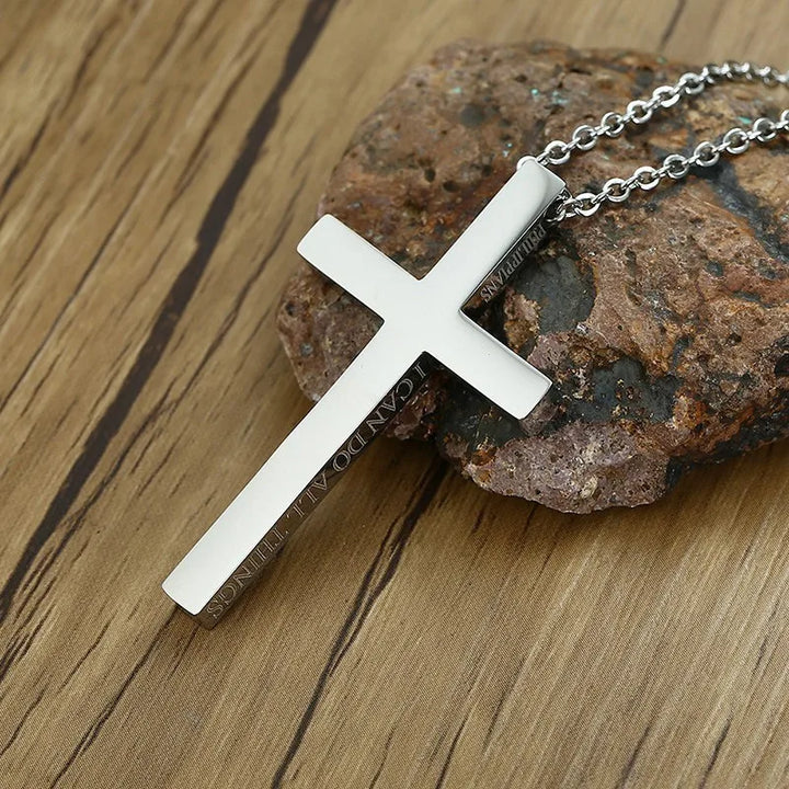 Man Cross Pendant Charm I Can Do All Things In silver color Tone Jesus Crucifix Religious Christians Men Necklace