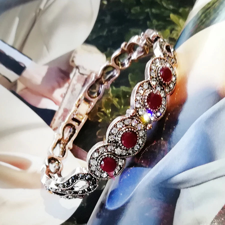 Kinel Vintage Jewelry Wholesale Blue Resin Gray Crystal Flower Bracelet For Women Antique Gold Dubai Jewelry 2017 New