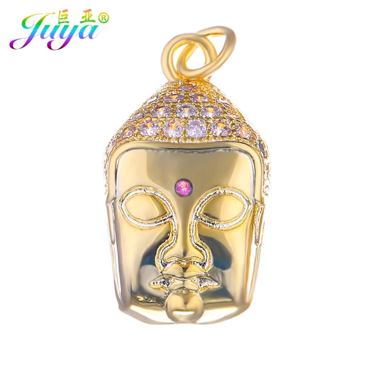Juya Handmade Religious Pendants Supplies Micro Pave Zircon Buddha Charms For DIY Women Men Talisman Buddhism Jewelry Making