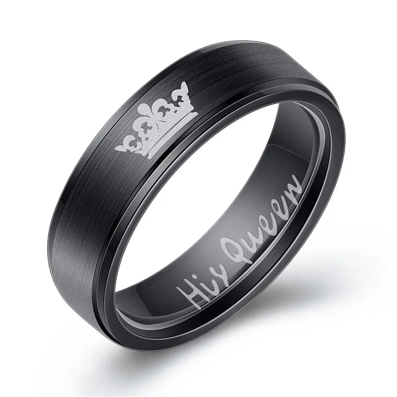 ZORCVENS "King & Queen" Stainless Steel Promise Rings
