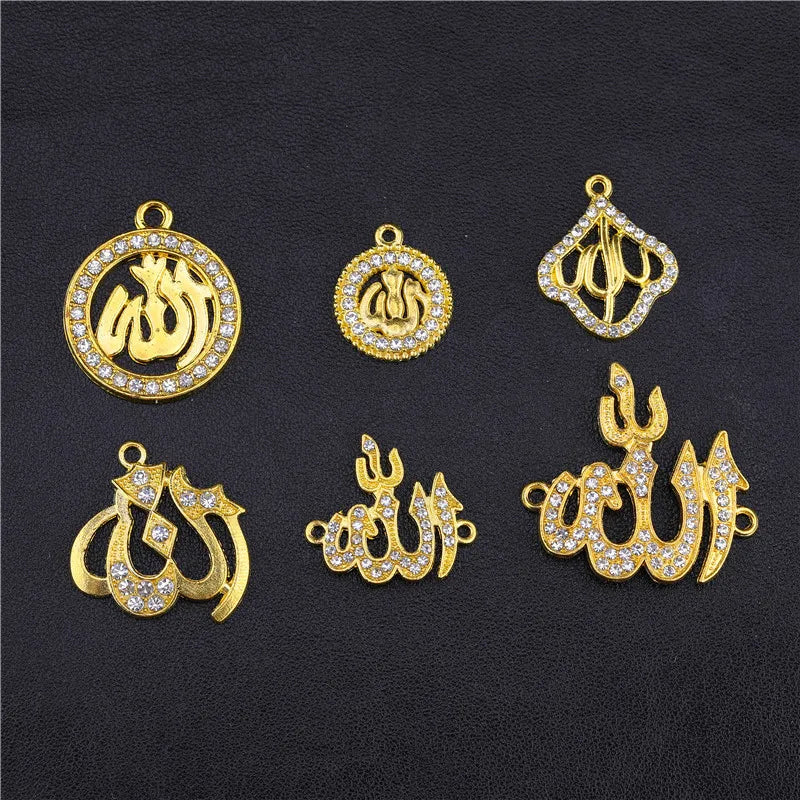 Juya 10pcs/lot Muslim Qamis Jewelry Fittings Gold/Silver Color Allah Connector Charms For Religious Islamic Jewelry Making
