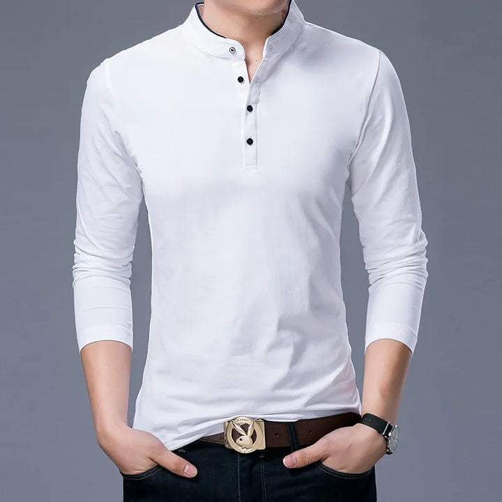 Hot Sell 2023 New Fashion Brand Clothing Polo Shirt Mens Long Sleeve Slim Fit Boys Mandarin Colla Polos Casual Men's Clothing