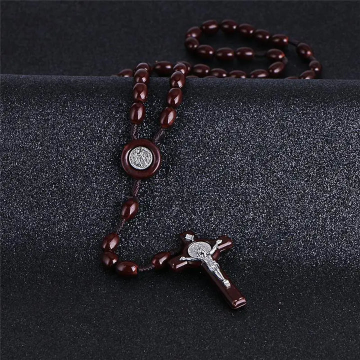 Komi Vintage Religious Catholic Beads Rosary Necklaces Jesus Orthodox Long Strand Chains Metal Coin Cross Pendant Necklaces