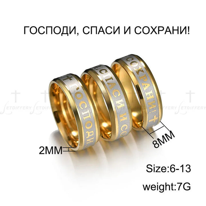 Letdiffery Religious Christian Midi Ring Stainless Steel Russian Jesus Cross Ring GOD SAVE US Amulet Ring for Men