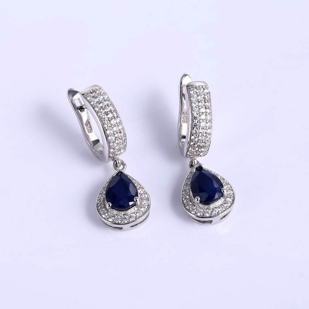 GEM&#39;S BALLET Classic Natural Blue Sapphire Gemstone Jewelry Set 925 Sterling Silver Pendant Earrings Ring Set For Women