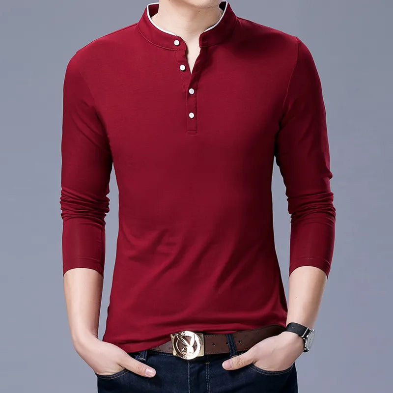 Hot Sell 2023 New Fashion Brand Clothing Polo Shirt Mens Long Sleeve Slim Fit Boys Mandarin Colla Polos Casual Men's Clothing