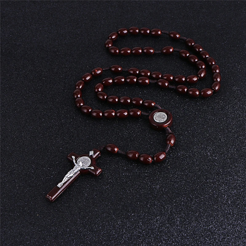 Komi Vintage Religious Catholic Beads Rosary Necklaces Jesus Orthodox Long Strand Chains Metal Coin Cross Pendant Necklaces