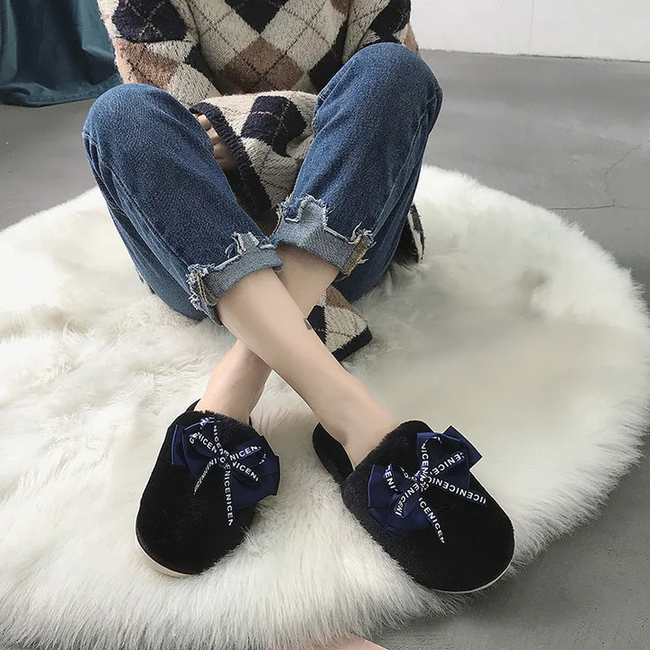COOTELILI Women Home Slippers Winter Warm Shoes Woman Slip on Flats Slides Female Faux Fur Slippers Women Shoes Closed Toe