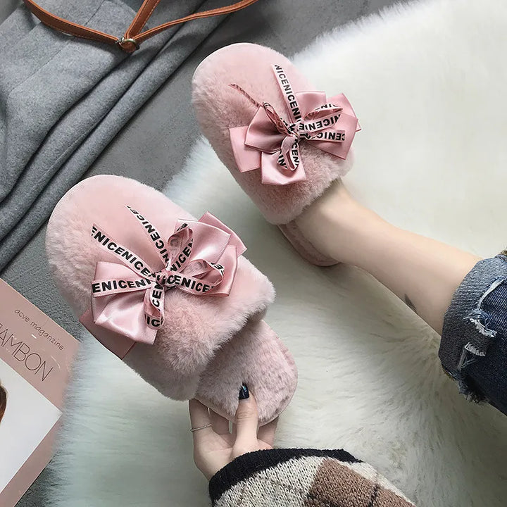 COOTELILI Women Home Slippers Winter Warm Shoes Woman Slip on Flats Slides Female Faux Fur Slippers Women Shoes Closed Toe