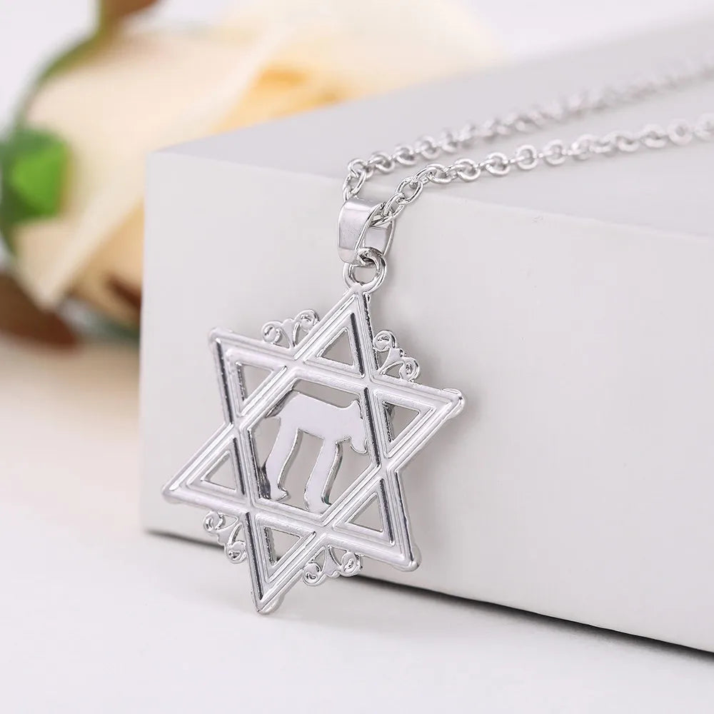 Lemegeton chai Pendant Necklace Men David Star Necklace Gold Color Chain Necklace Religious Symbols Jewelry Israel Jewish
