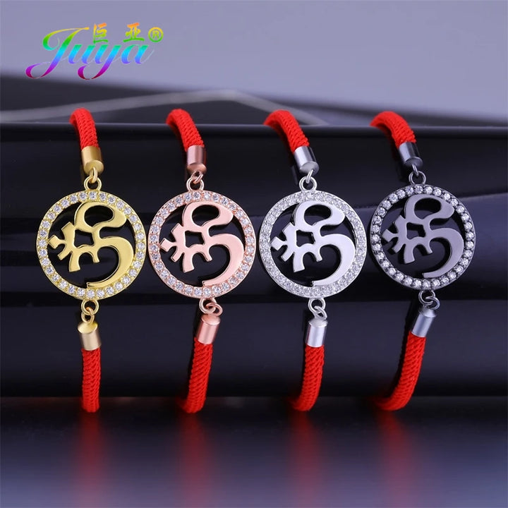 Juya Handmade Chakra Hinduism JewelrySupplies AUM OM Charm Bracelets For Women Men Adjustable Red Thread Religious Handicraft