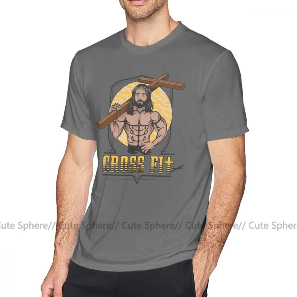 Men's Christ "Cross Fit" Religious Printed Cotton T-Shirt