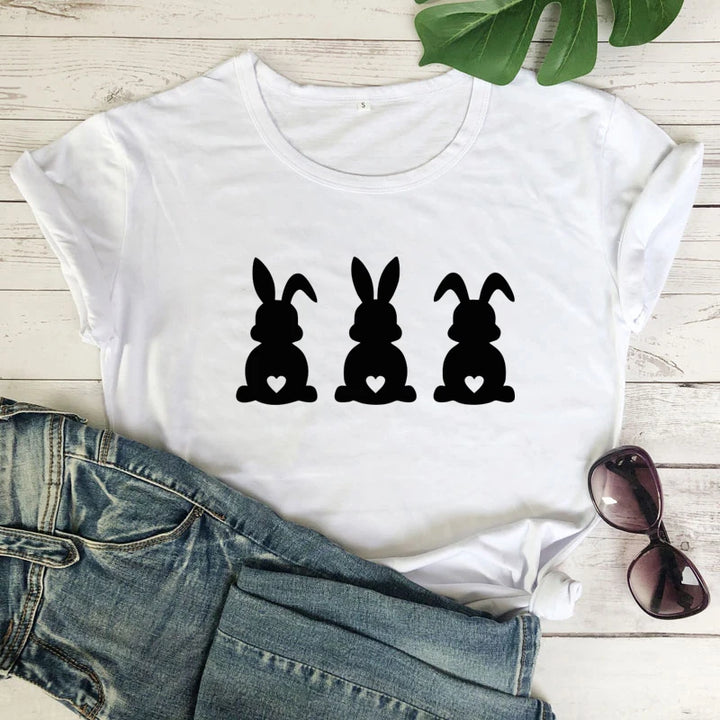 Women's Cute Three Bunnies Printed T-shirt