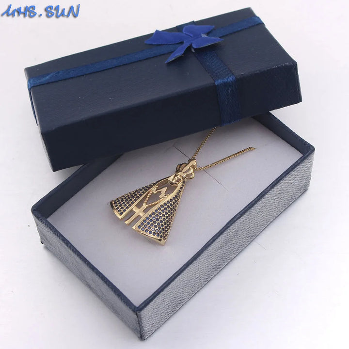 MHS.SUN Gold Color AAA Zircon Catholic Religious Jewelry For Men Women Crystal Pendant Madonna Chain Necklace Party Gift
