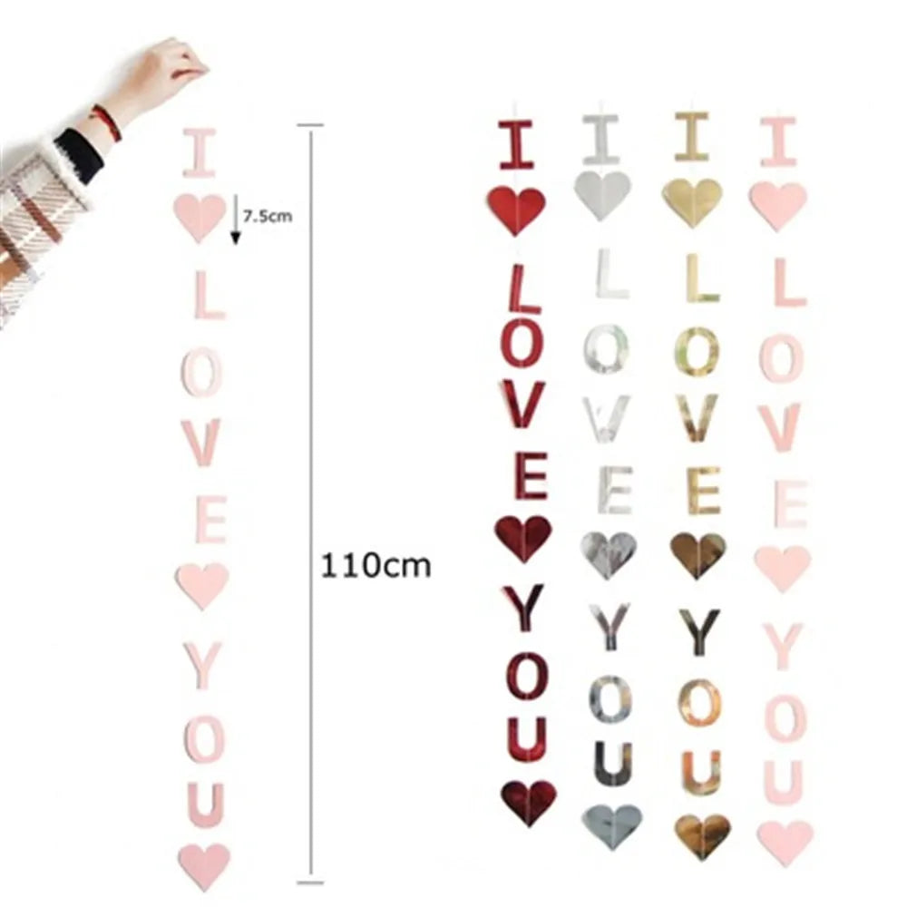 1.1m Sequined "I Love You" Banner Heart Pendant Balloons