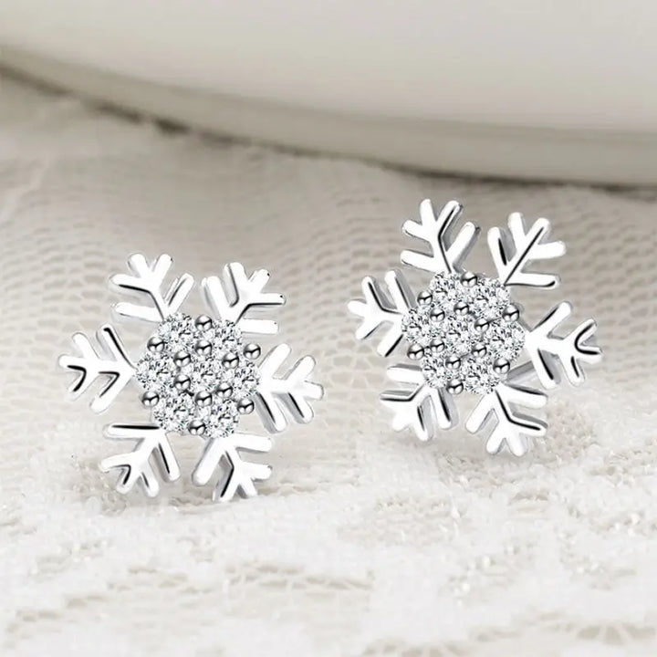 Dainty Crystal Zircon Holiday Snowflake Stud & Drop Charm Earrings