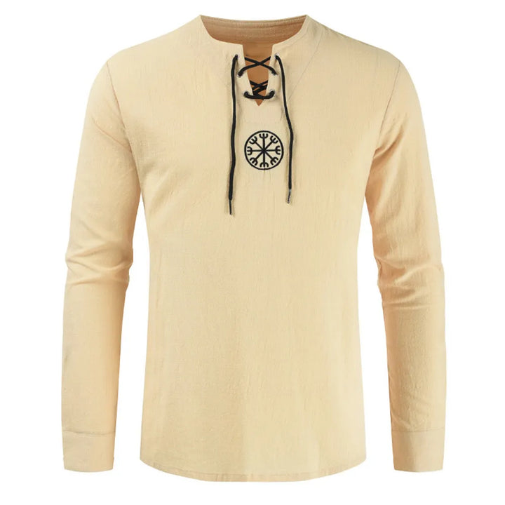 Men Plus Size Shirt Top T-Shirts Men Ancient Viking Embroidery Lace Up V Neck Long Sleeve Shirt Top For Men's Clothing