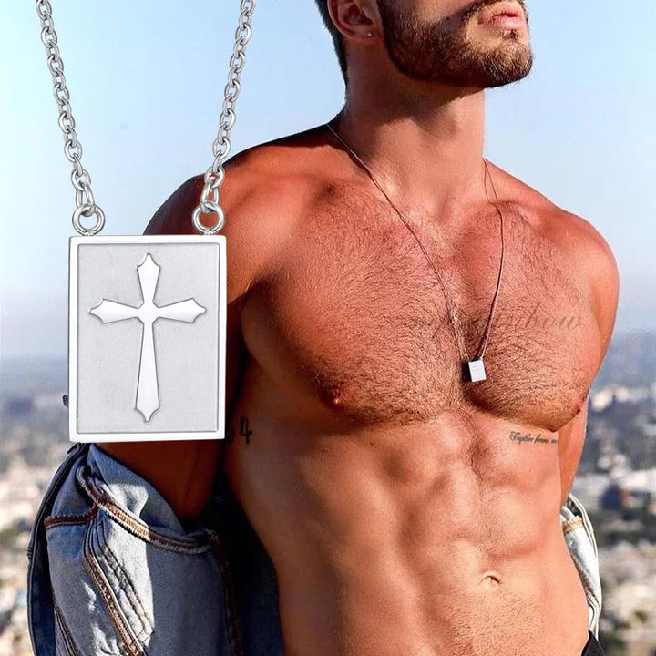 Men Necklace, Cross Scapular Necklaces,Stainless Steel Religious Catholic Communion Confirmation Scapulary Jewelry 70cm