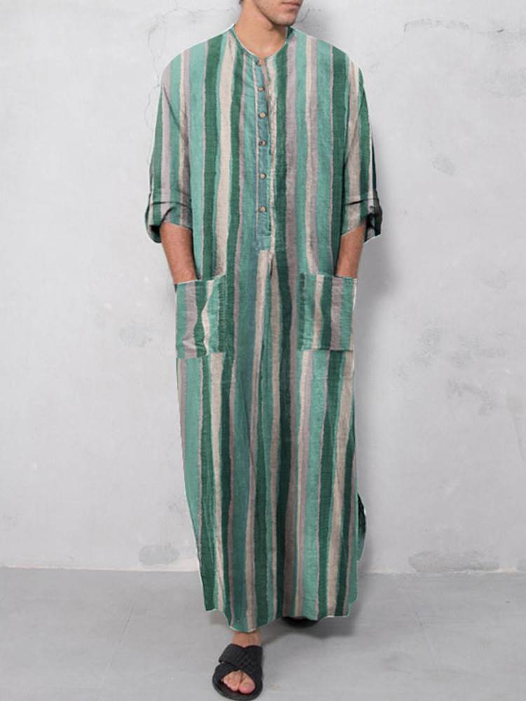 Men's Half-Sleeve Striped Abaya Robes