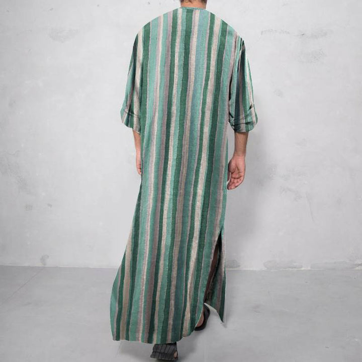 Men's Half-Sleeve Striped Abaya Robes