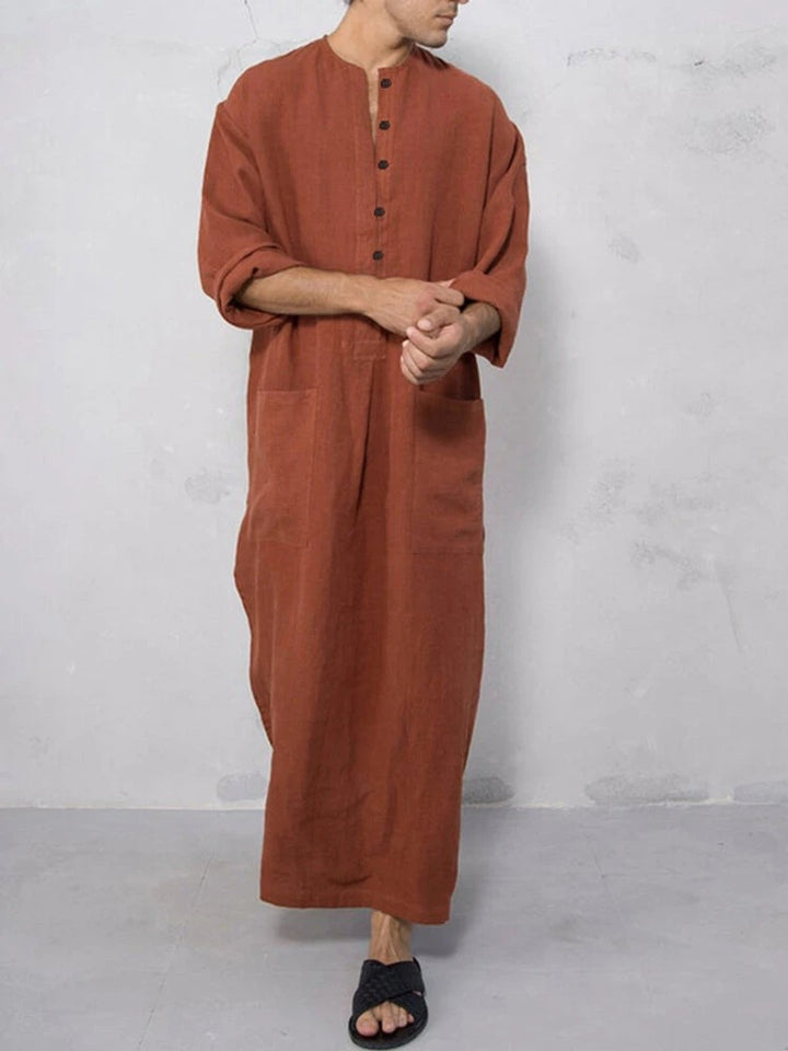 Men Islamic Thobe Pockets Robes Men Kaftan Men's Loose Robe Shirt