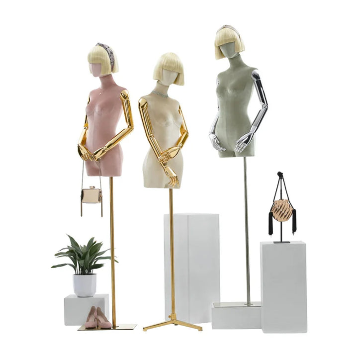 Velvet Cover Electroplated Upper-Torso Fashion Display Stand