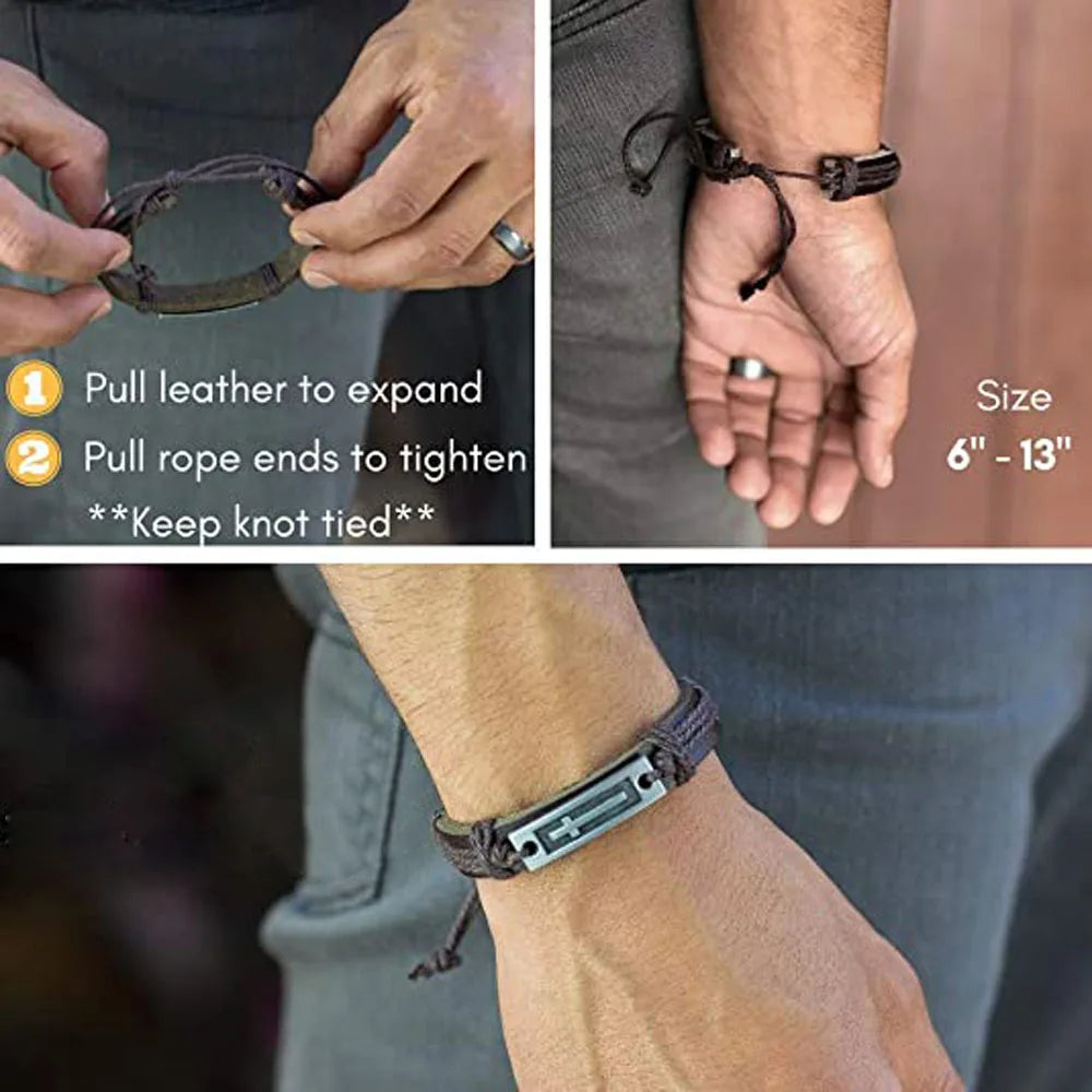 Kirykle Brown Black Cross Leather Bracelet for Men Women Jesus Christian Religious Vintage Jewelry Bracelets & Bangles Gift