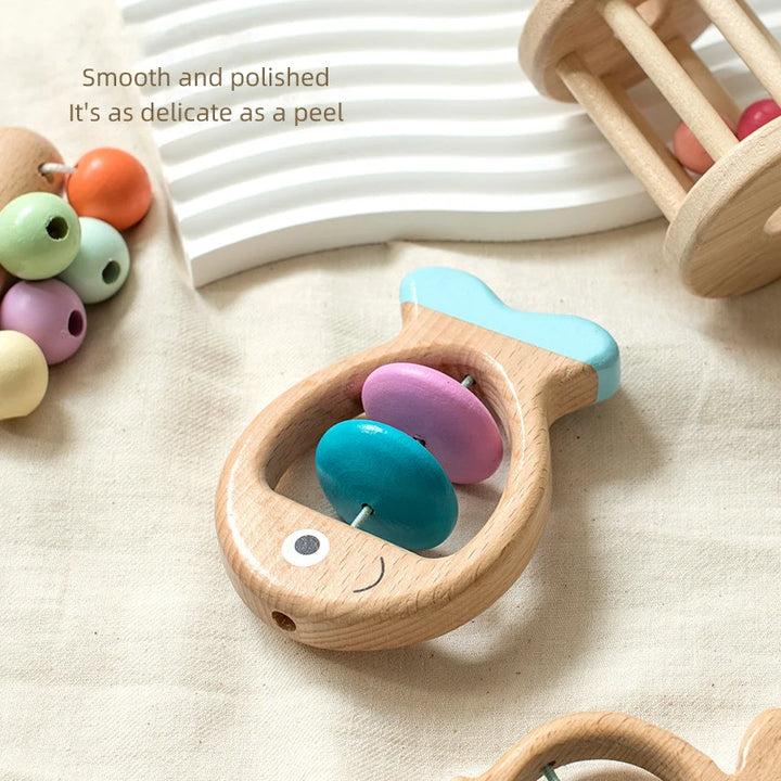 LIQU Wooden Rattle Personalised Baby Rattle Toy Montessori Stroller Educational Toys Keepsake Newborn Gift