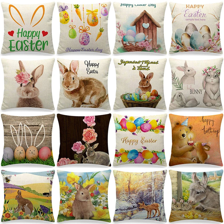18" x 18" Spring Easter Decorative Linen Cushion Cover