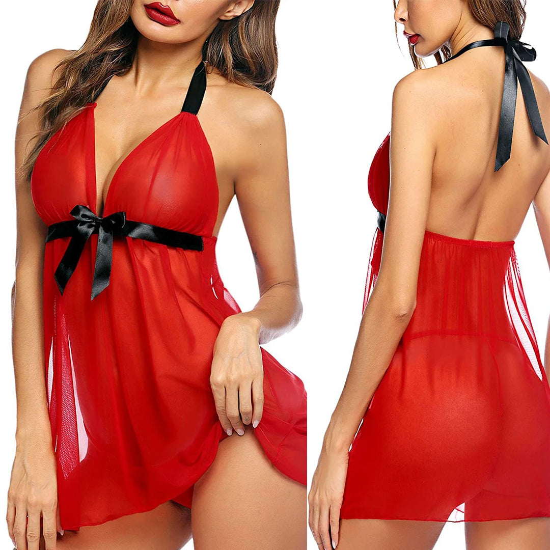 Women's Sexy Chiffon & Lace BabyDoll Negligees with Romantic Mask(Sold Separately)