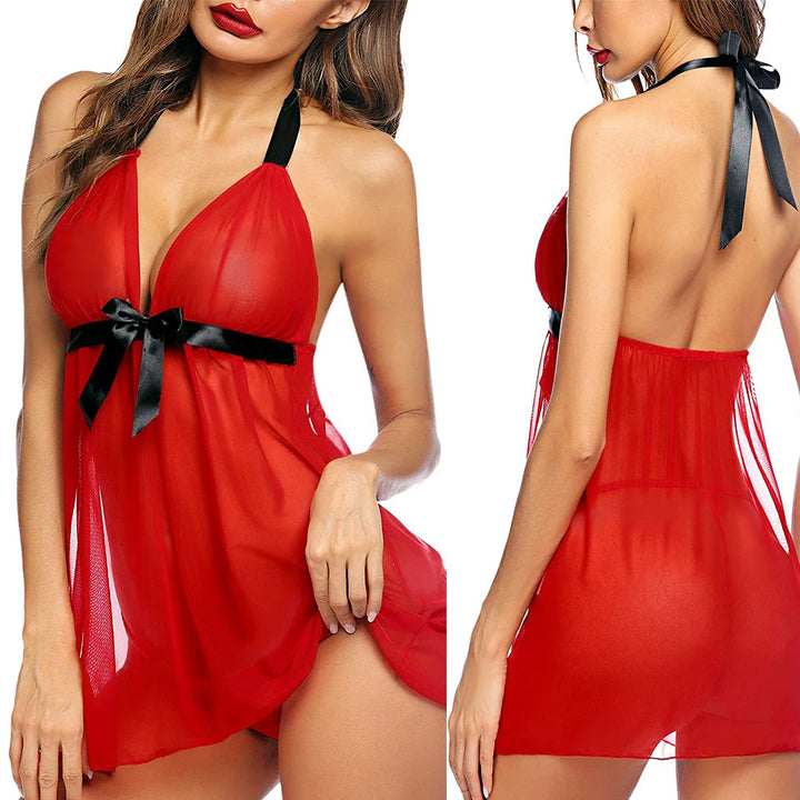 Women's Sexy Chiffon & Lace BabyDoll Negligees with Romantic Mask(Sold Separately)