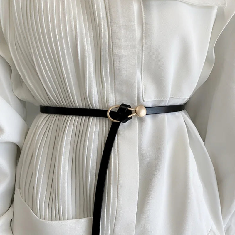 Metal Buckle Thin Belt For Women Fashion Wild Pu Leather Belt Black Brown Wrist Straps Waistband Female Suit Dress Accessories